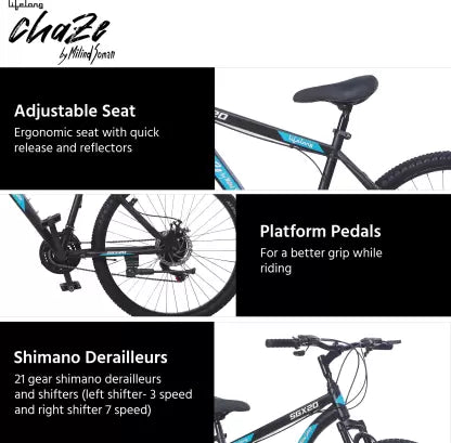 Lifelong Chaze by Milind Soman SGX 20 CZBC2794 27.5T with Dual Disc 21 Speed 27.5 T Mountain/Hardtail Cycle (21 Gear, Black) Lifelong Chaze by Milind Soman SGX 20 CZBC2794 27.5T with Dual Disc 21 Speed 27.5 T Mountain/Hardtail Cycle (21 Gear, Black)